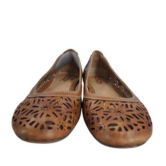 Pikolinos Alcoi Brown Leather Cutout Ballet Flats Size 40 US 9-9.5 Tan Floral - Picture 2 of 12